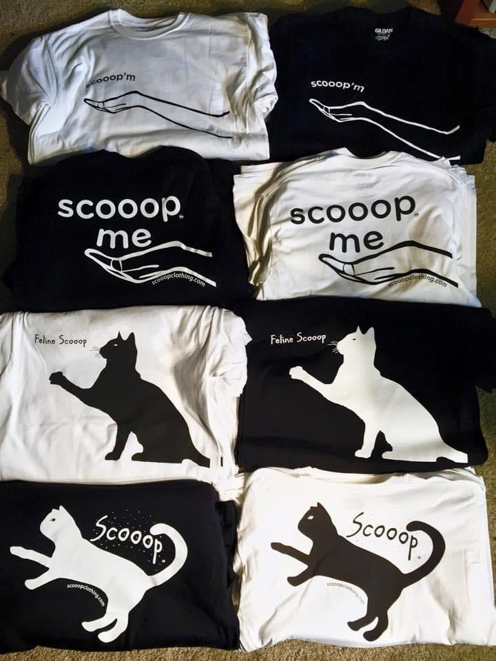 Scooop'm and Feline Scooop shirts in black and white