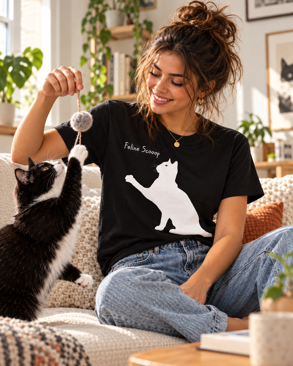 Feline Scooop black shirt lifestyle photo