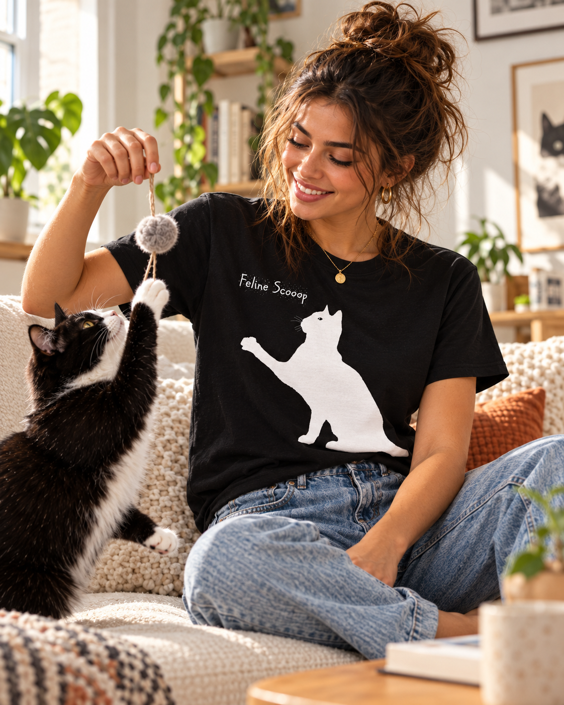 Feline Scooop black shirt lifestyle photo
