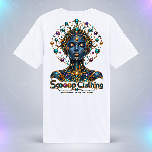 white AI Scooop Color shirt, back view