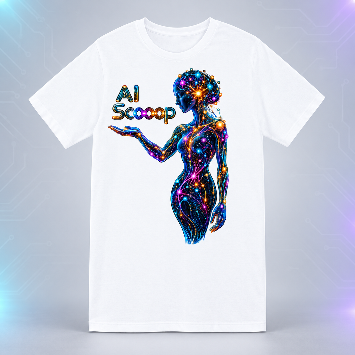 White AI Scooop Color shirt, front view