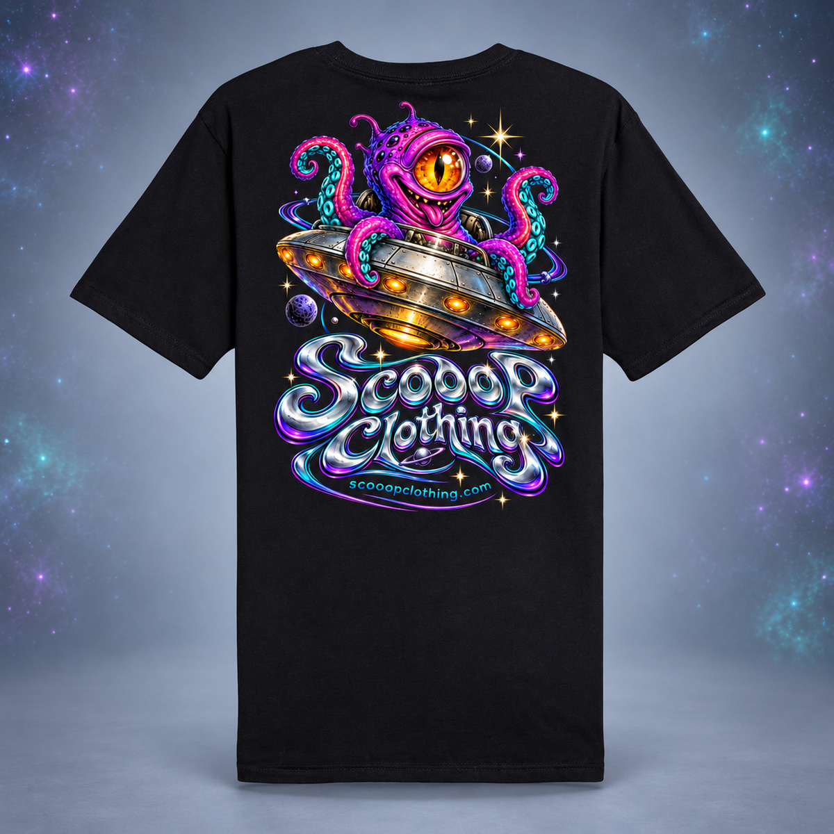 Black Alien Scooop Color shirt, back view