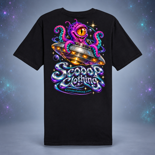 Black Alien Scooop Color shirt, back view
