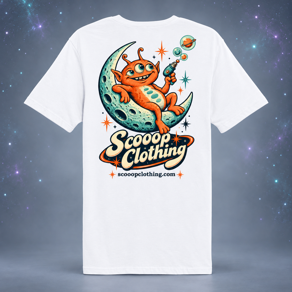 White Alien Scooop Color shirt, back view