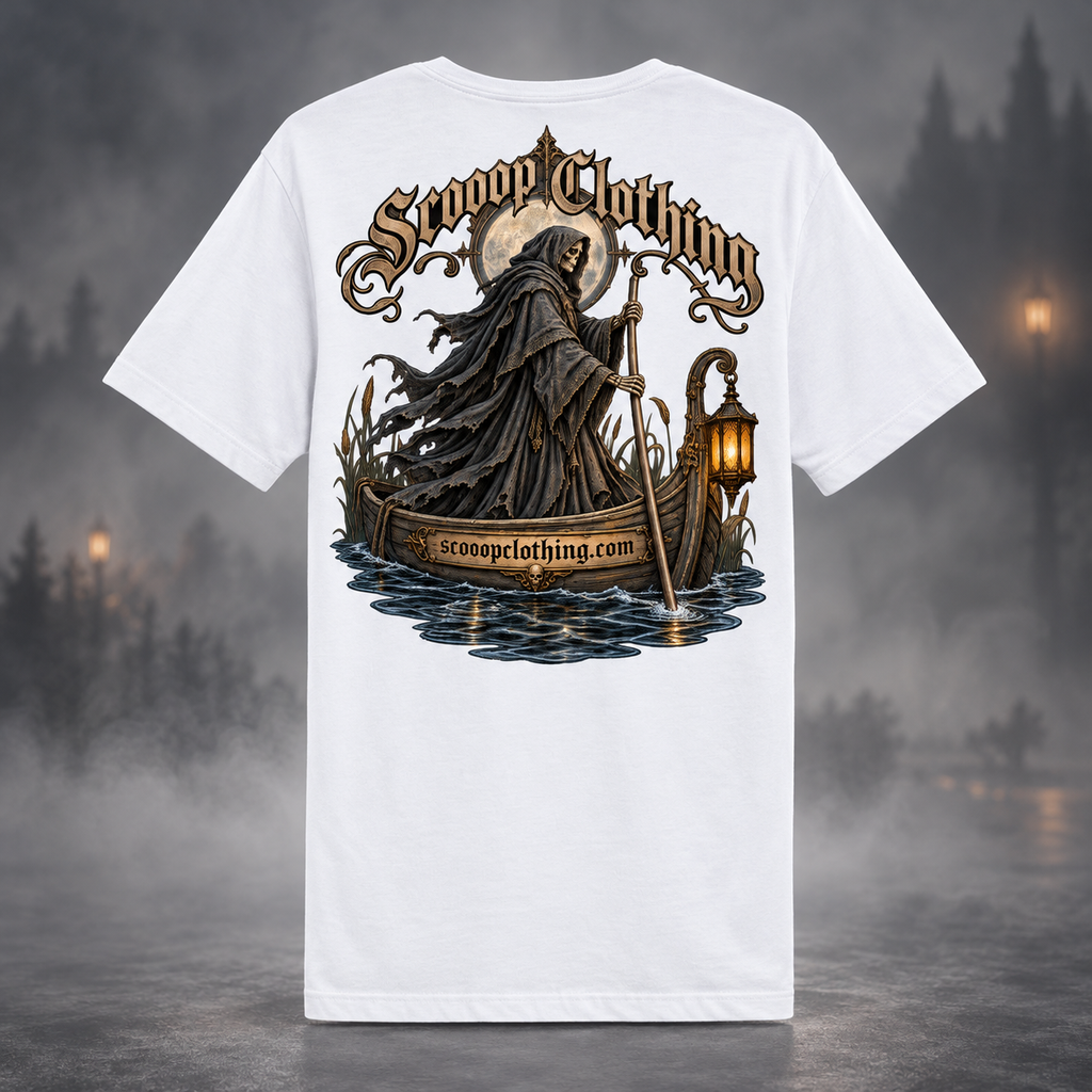 White Death Scooop Color shirt, back view