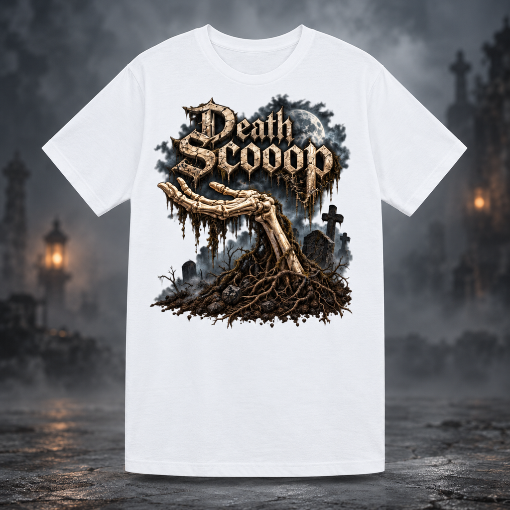 White Death Scooop Color shirt, front view