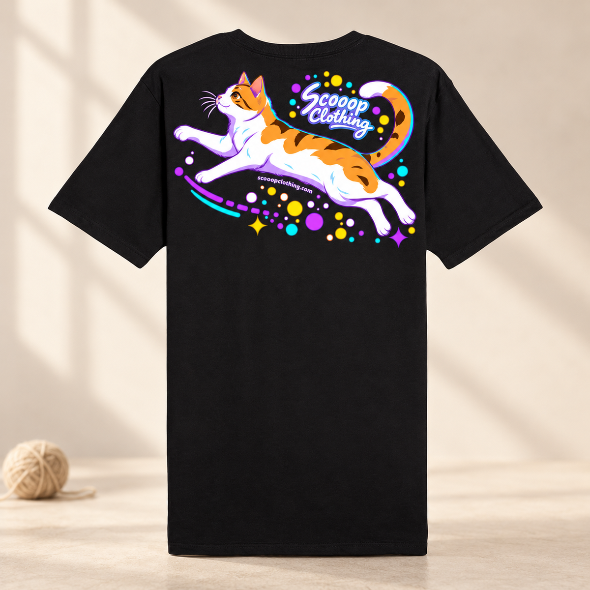 Black Feline Scooop Color shirt, back view