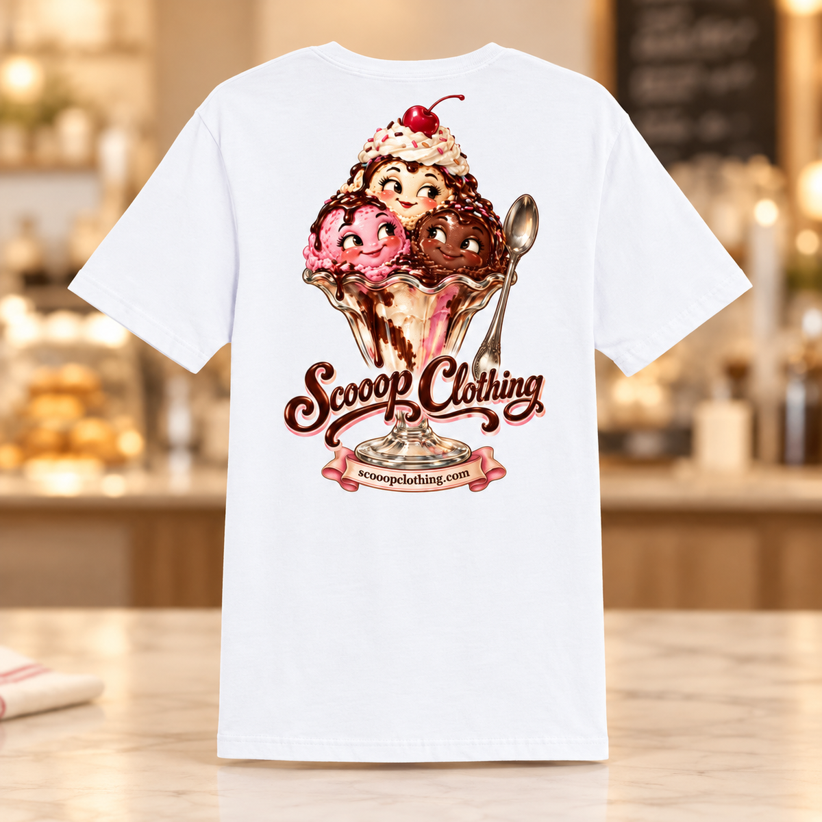 White Food Scooop Color shirt, back view