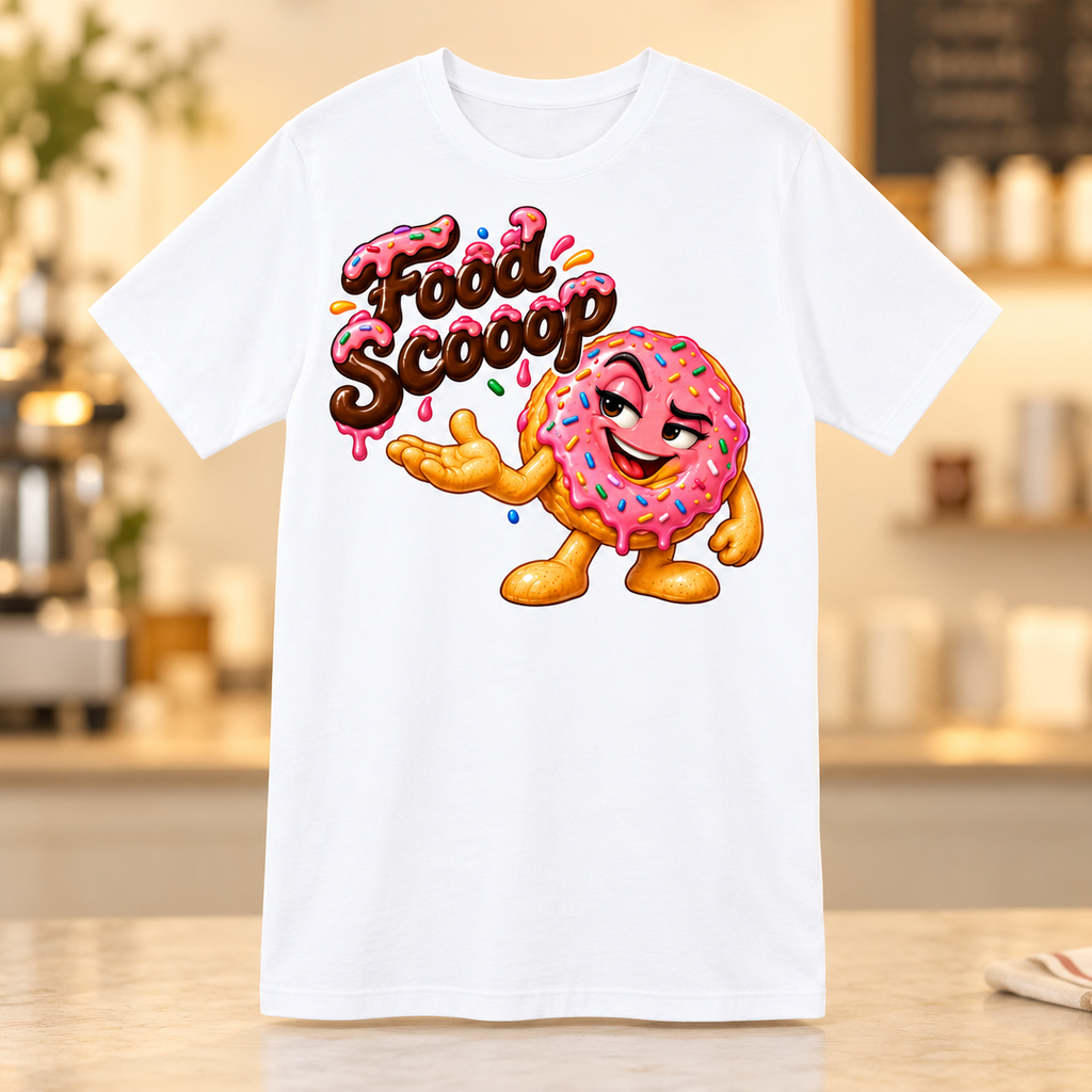 White Food Scooop Color shirt, front view