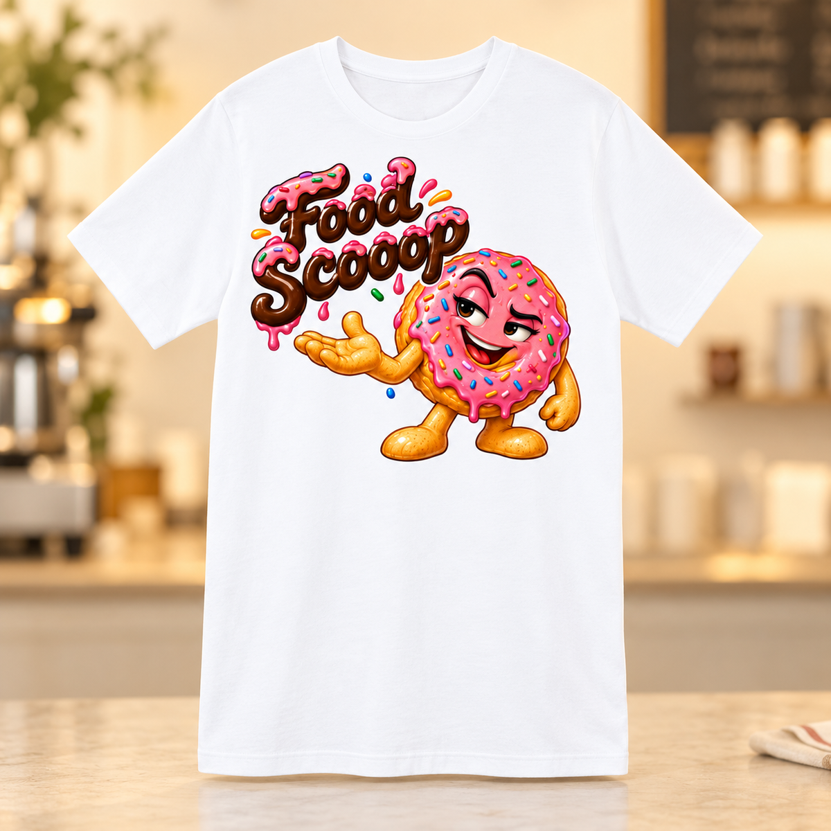 White Food Scooop Color shirt, front view
