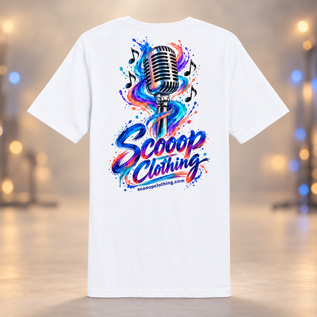 White Music Scooop Color shirt, back view
