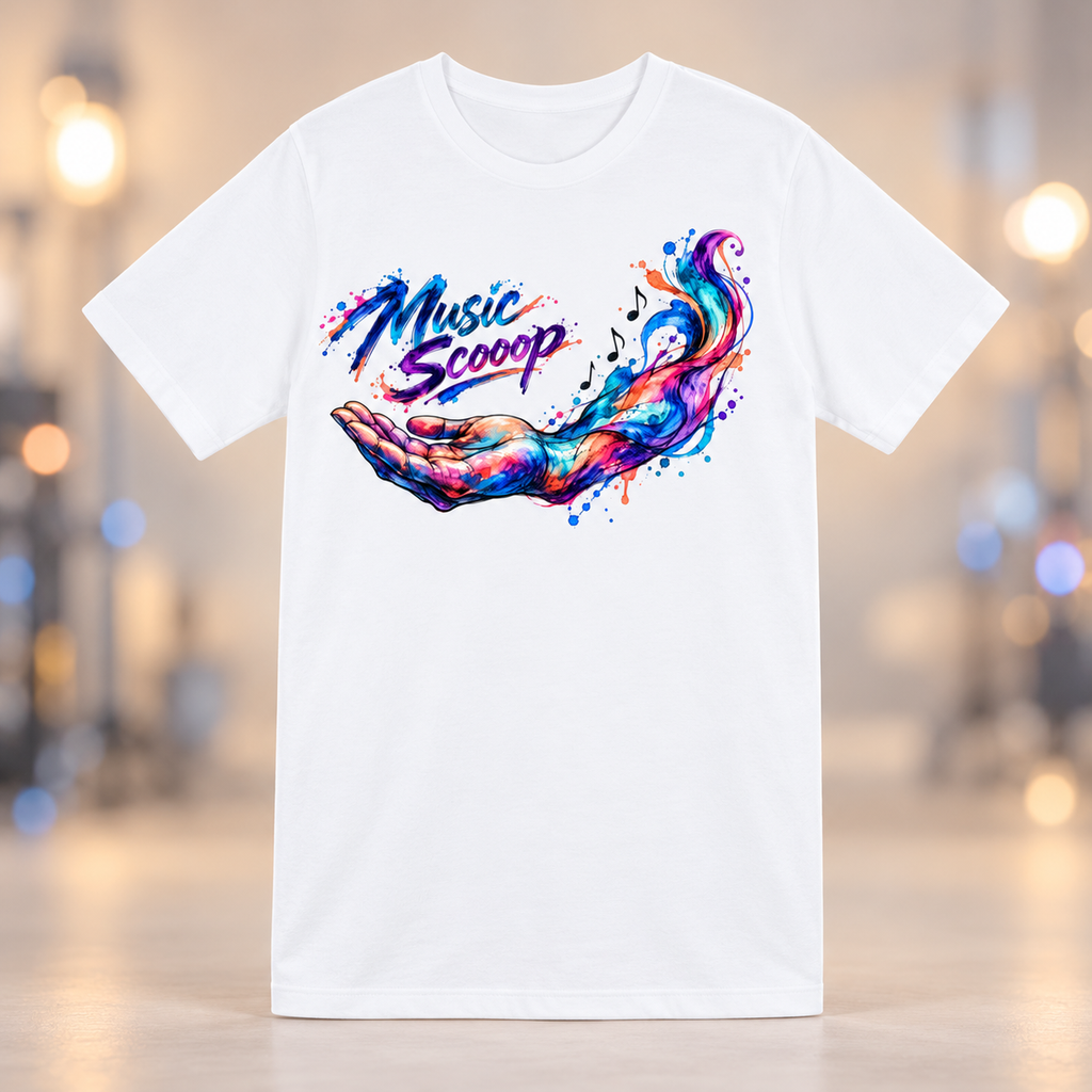 White Music Scooop Color shirt, front view