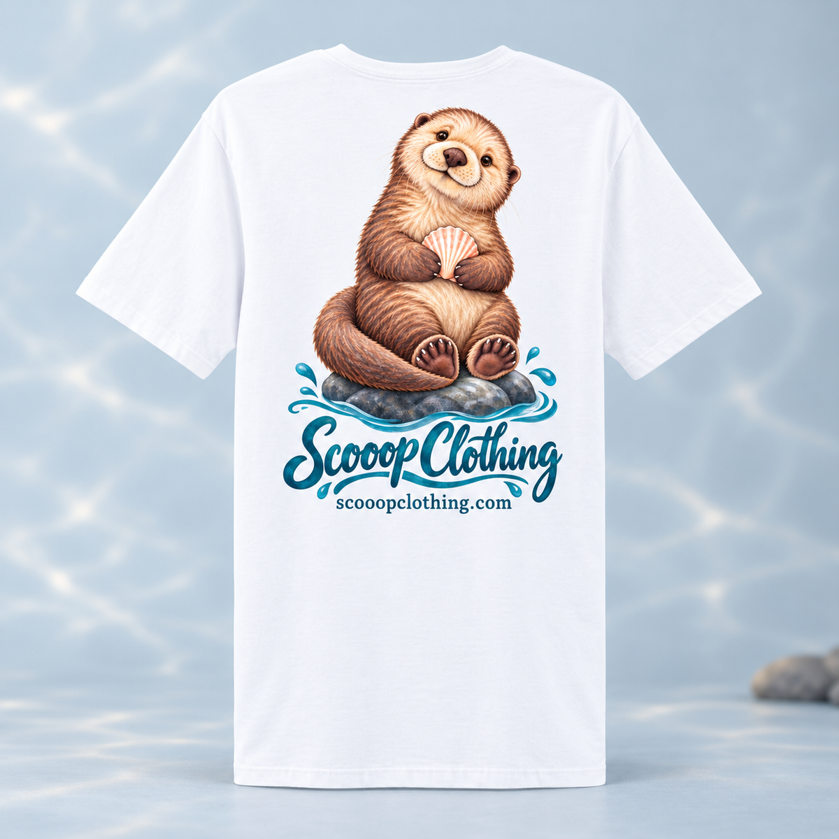 White Otter Scooop Color shirt, back view