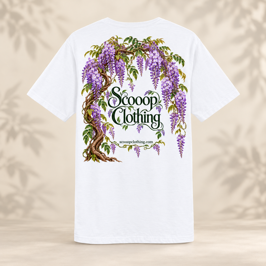 White Plant Scooop Color shirt, back view